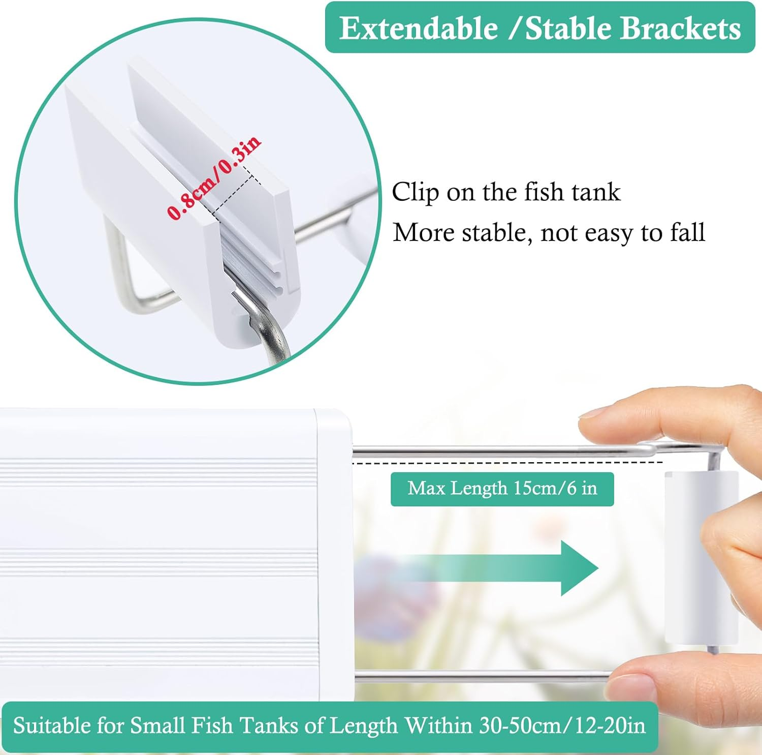 LED Aquarium Light with Timer, Full Spectrum LED Aquarium Plant Light, Classic LED Fish Tank Light with RGB Leds, with Stable Extendable Brackets (30-50Cm)