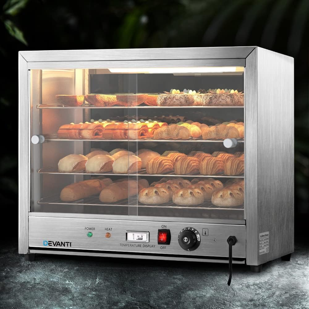 Devanti Food Warmer, 1000W Display Cabinet Commercial Electric Pie Foods Warmers Buffet Showcase Home Kitchen Restaurant Car Appliances Counter Top, with 4 Tier Shelves and Removable Crumb Tray Silver image number 1