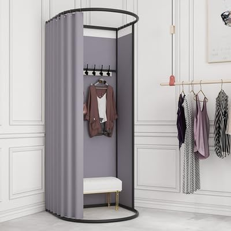HOOMFIT Movable Fitting Room, Portable Dressing Room Frame with Curtain and Hook,Temporary Privacy Space,Changing Rooms for Clothing Stores,Offices,Studios(35&times;32&times;79Inch (Grey, 100Cm&times;95Cm&times;200Cm)