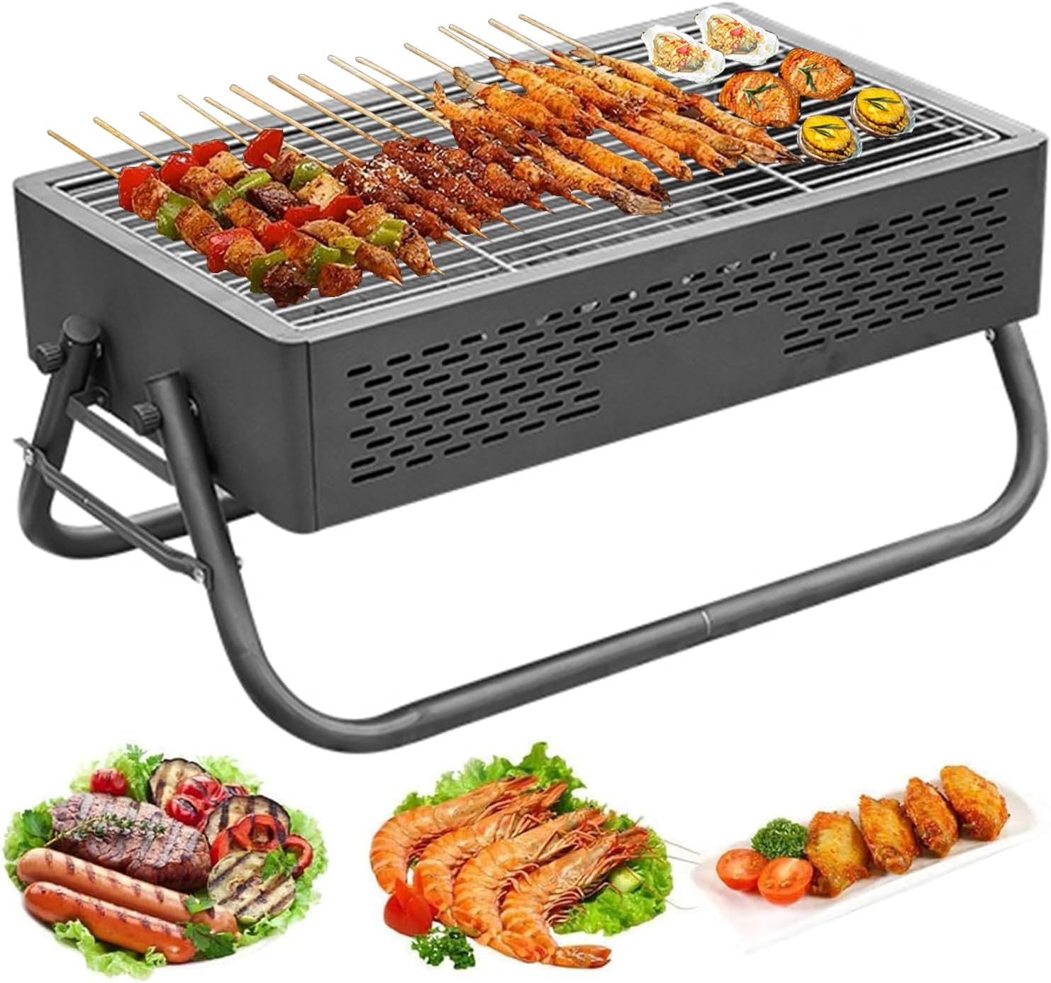 Barbecue Grill, Folding BBQ Tabletop Grill, Portable Barbecue Charcoal Grill, BBQ Tool Kits for Outdoor Grilling Cooking Camping Hiking Picnics Tailgating Backpacking Party image number 3