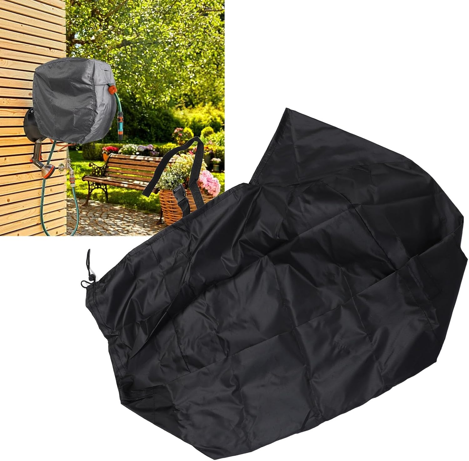 Omabeta 1PCS Wall Mounted Hose Reel Cover,Retractable Hose Reel Protective Cover, Water Resist Sunproof for Garden Tools Accessories, 23.6X17.7X23.6" image number 2
