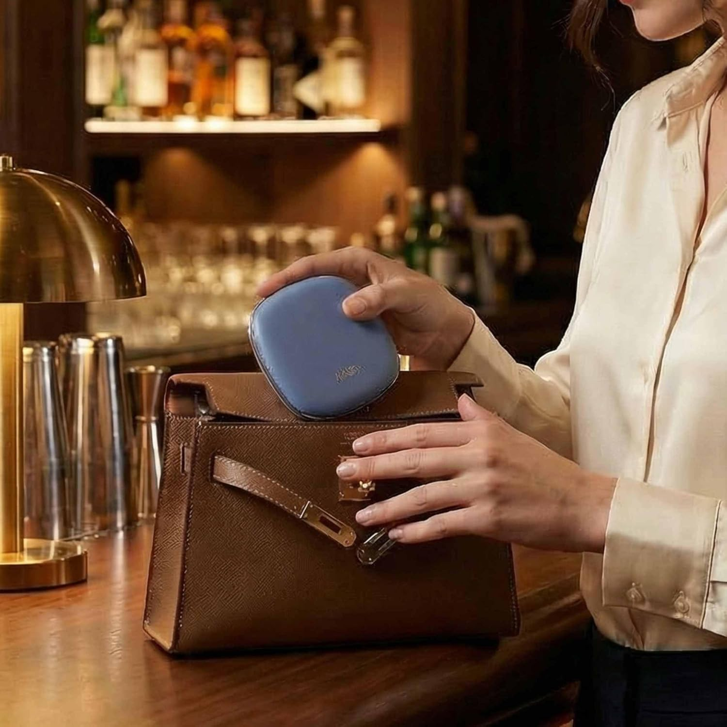 Fancii Mila 2 LED Lighted Compact Makeup Mirror, Rechargeable, 10X /1X Magnifying, Tru-Glow Light System, Vegan Leather, Small Travel Mirror for Purses (Harbor Blue) image number 5