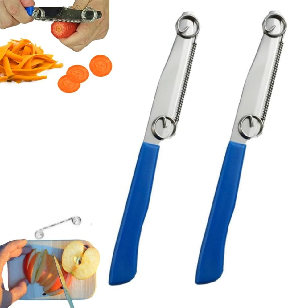 2Pcs Quick Slicing Knife, 2024 New Magic Fruit Vegetable Peeler,Peeling Slicing Knife with Removable Spring,Multifunctional Stainless Steel Fruit Slicer, Peeler Vegetable Peeler Slicer for Kitchen image number 3