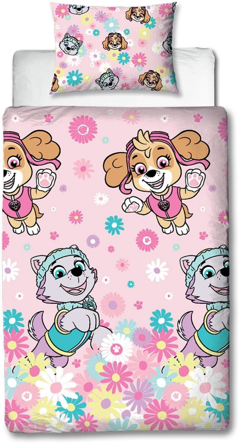 Character World Paw Patrol Official Single Childs Duvet Cover Set | Flowers Design Reversible 2 Sided Bedding Including Matching Pillow Case | Single Bed Set image number 3