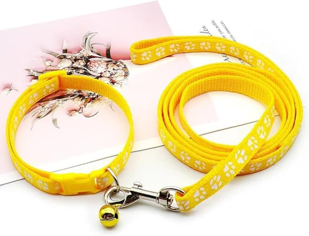 Yellow Small Cat Collar with Bell,Nylon Basic Reflective Puppy Collars Paw Print for XXS Xs Small Dog Pet Animal Litter Tiny Kitten Girls image number 4