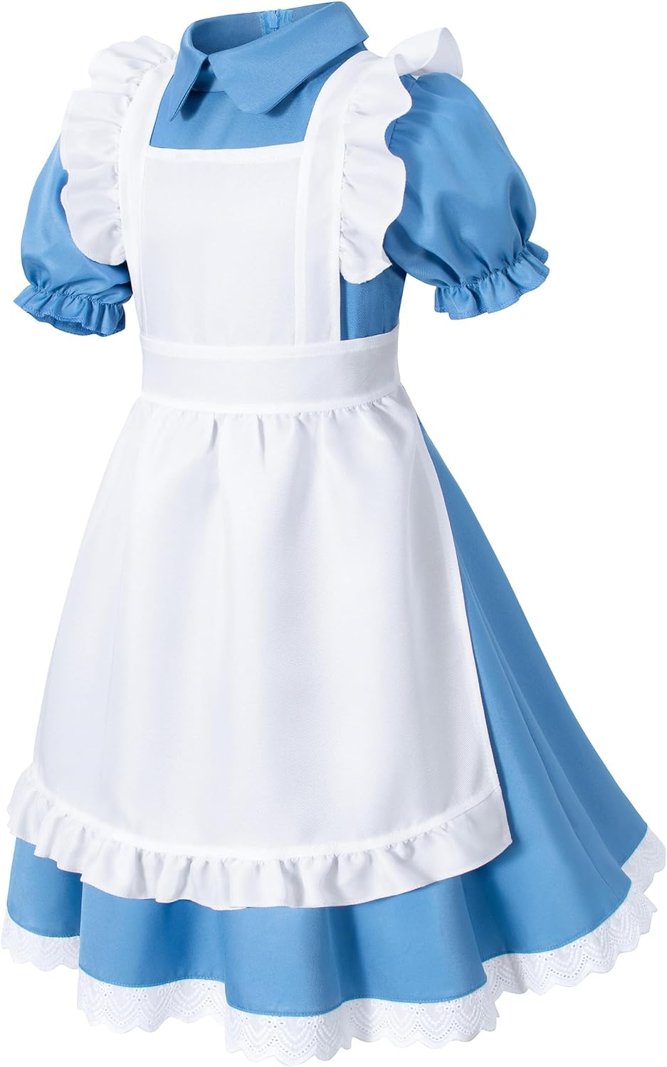 Irtysh Girl Blue Dress White Apron Halloween Cosplay Costume with Bow Hair Band Stockings Set image number 7