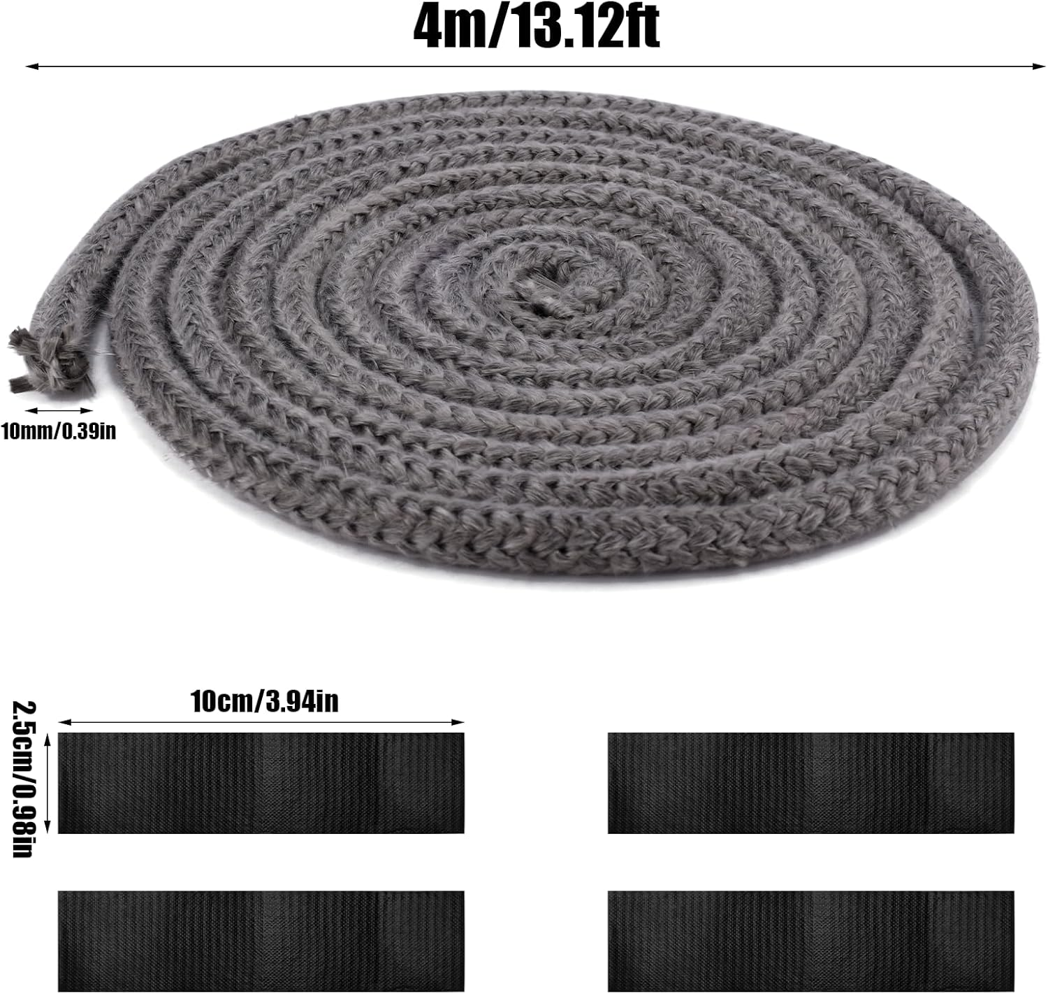 Fireplace Seal Rope, 0.39Inx13.12Ft Graphite Impregnated Fiberglass Rope Seal Gasket Replacement Wood Stove Door Gasket for Fireplaces Stoves Wood Burning image number 3