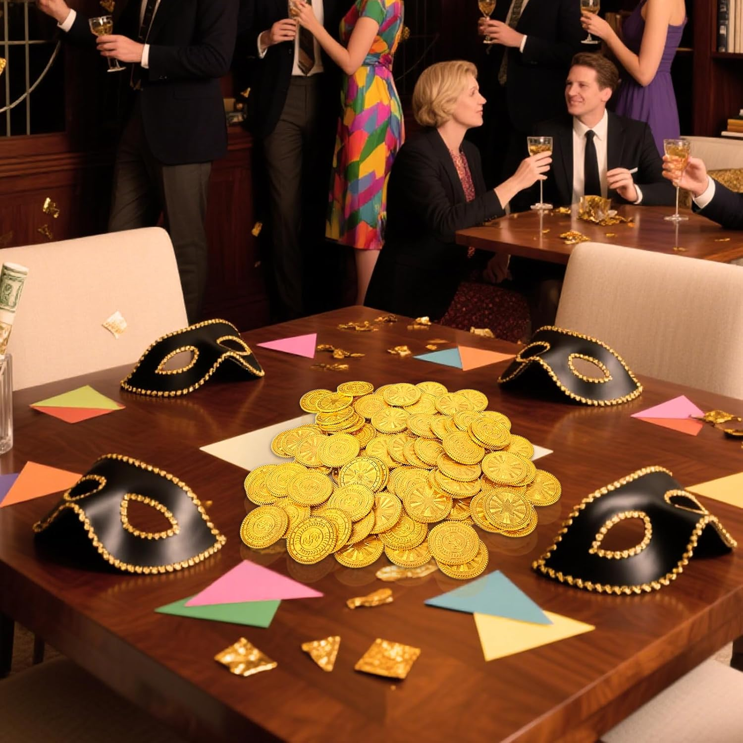 Byhoo 50 PCS Metal Gold Coins,Dnd Pirate Coins, Stress Relief Tool,With Velvet Drawstring Pouch for Board Games, Role - Playing, Treasure Hunts,Pirate Adventure Themed Play Favor image number 2