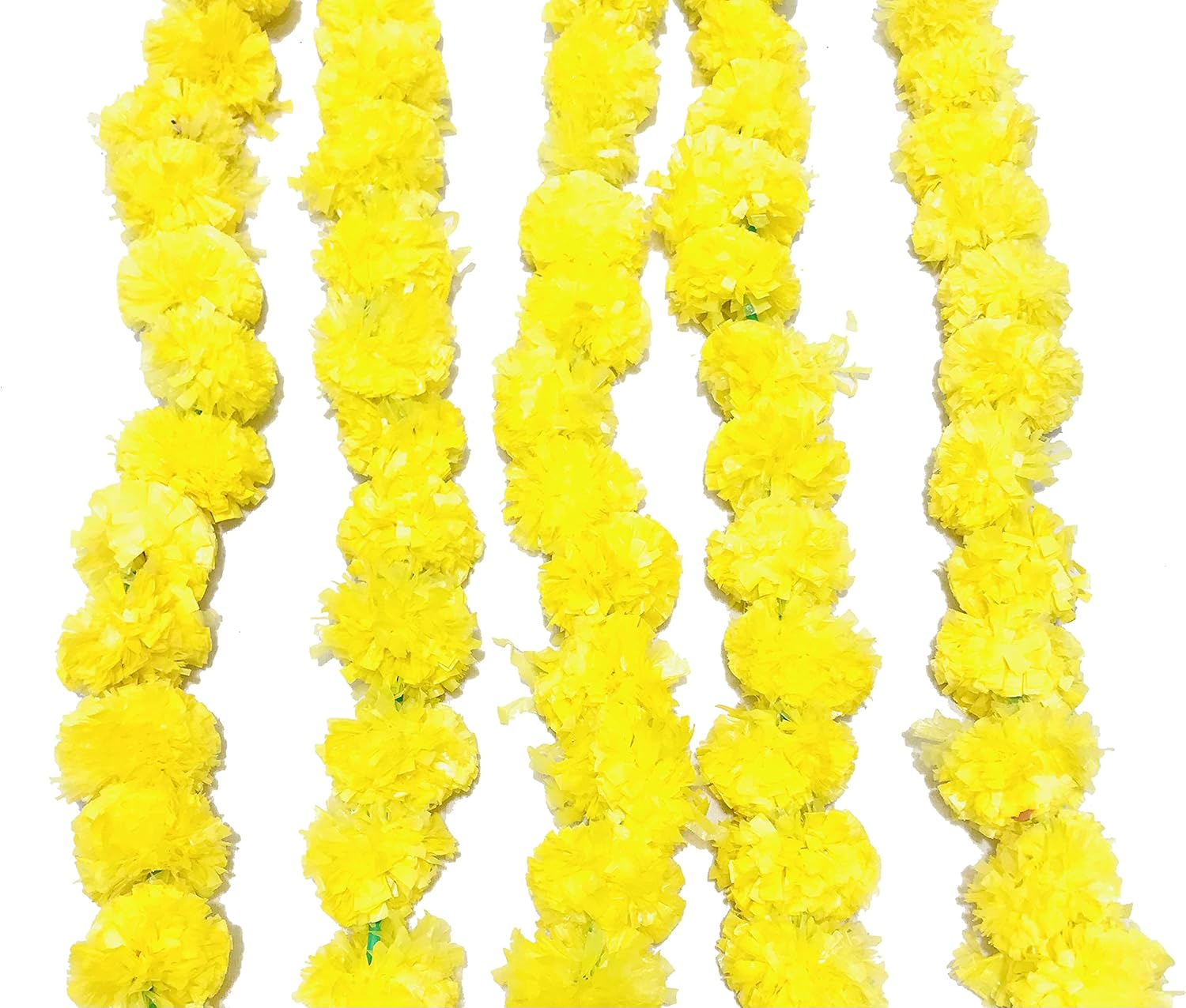 Artificial Marigold Flowers 5 String Decorations Garlands Party Genda Phool Mala 5 Feet Long, for Parties Wedding Decoration, Home Decoration (Pack of 5) (Yellow) image number 3