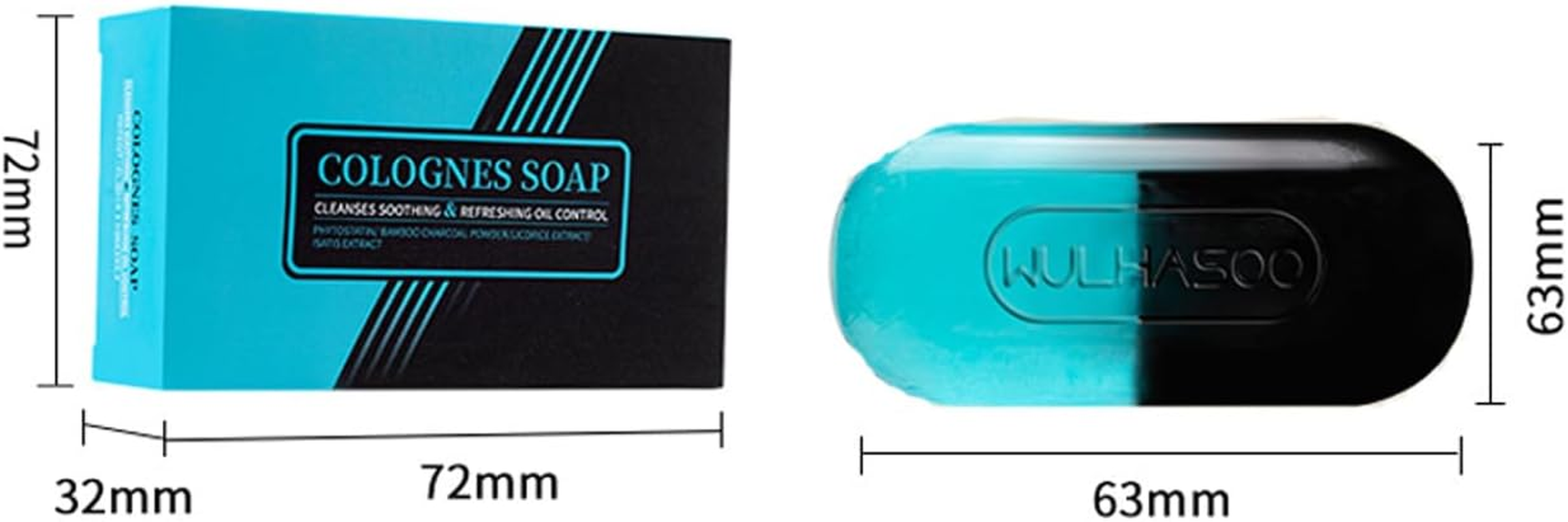 Colognes Scented Botanical Soap Bar,100G Handmade Bicolour Bamboo Charcoal Powder Clean Toning Scented Bath Soap for Men,Face Body Moisturizing Artisanal Soap with Blistering Net image number 5