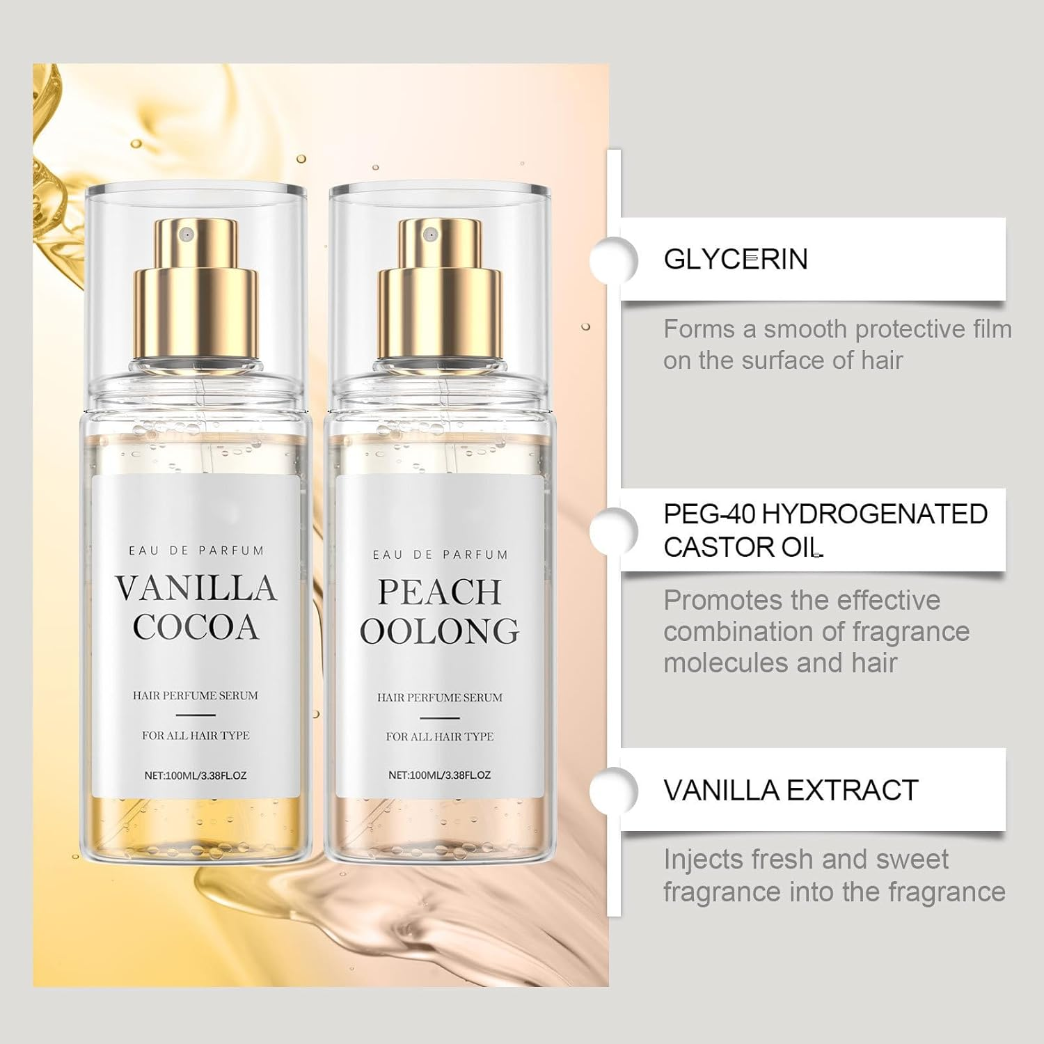 Vanilla Perfume for Women Body & Hair Mist, Long-Lasting Fragrance Spray with Hydrating Complex, Travel Size Mini Body Spray for Daily Use, Charming Gift Set with Light Scent, 100Ml (Combination) - Combination image number 2