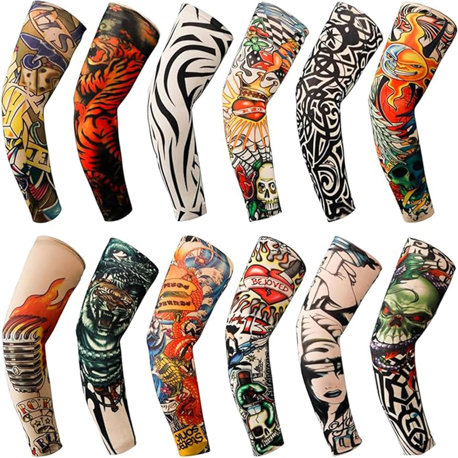 YARIEW Tattoo Sleeves for Men, 12Pcs Arm Sleeves Fake Tattoos Sleeves to Cover Arms Cooling Sun Protection Sleeves