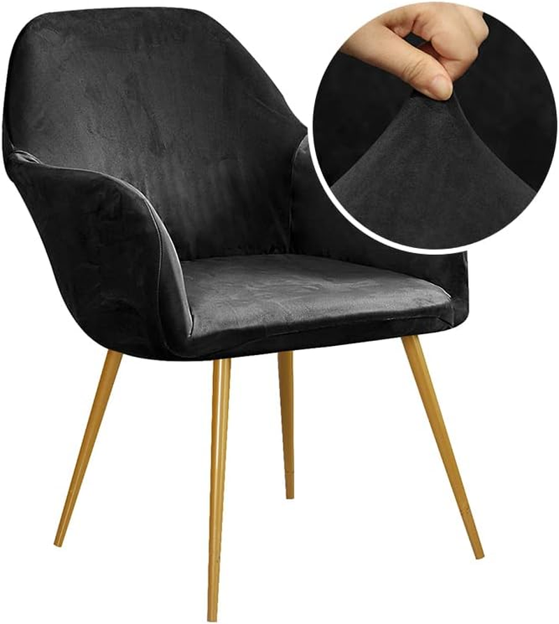 Velvet Stretch Black Modern Curved Back Armrest Wingback Chair Cover for Banquet Office Living Room Vanity Bedroom Set of 1