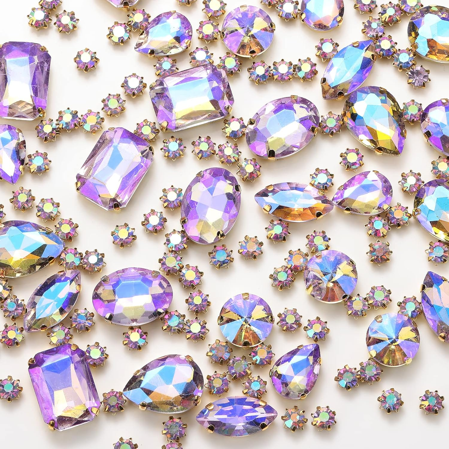 Choupee Gold Rhinestones, Sew on Rhinestones Sew on Glass Gems Jewels for Clothes Clothing Crafts Jewelry Making, Costume, Shoes,Dress, Garments Mixed 130PCS - Ab image number 5