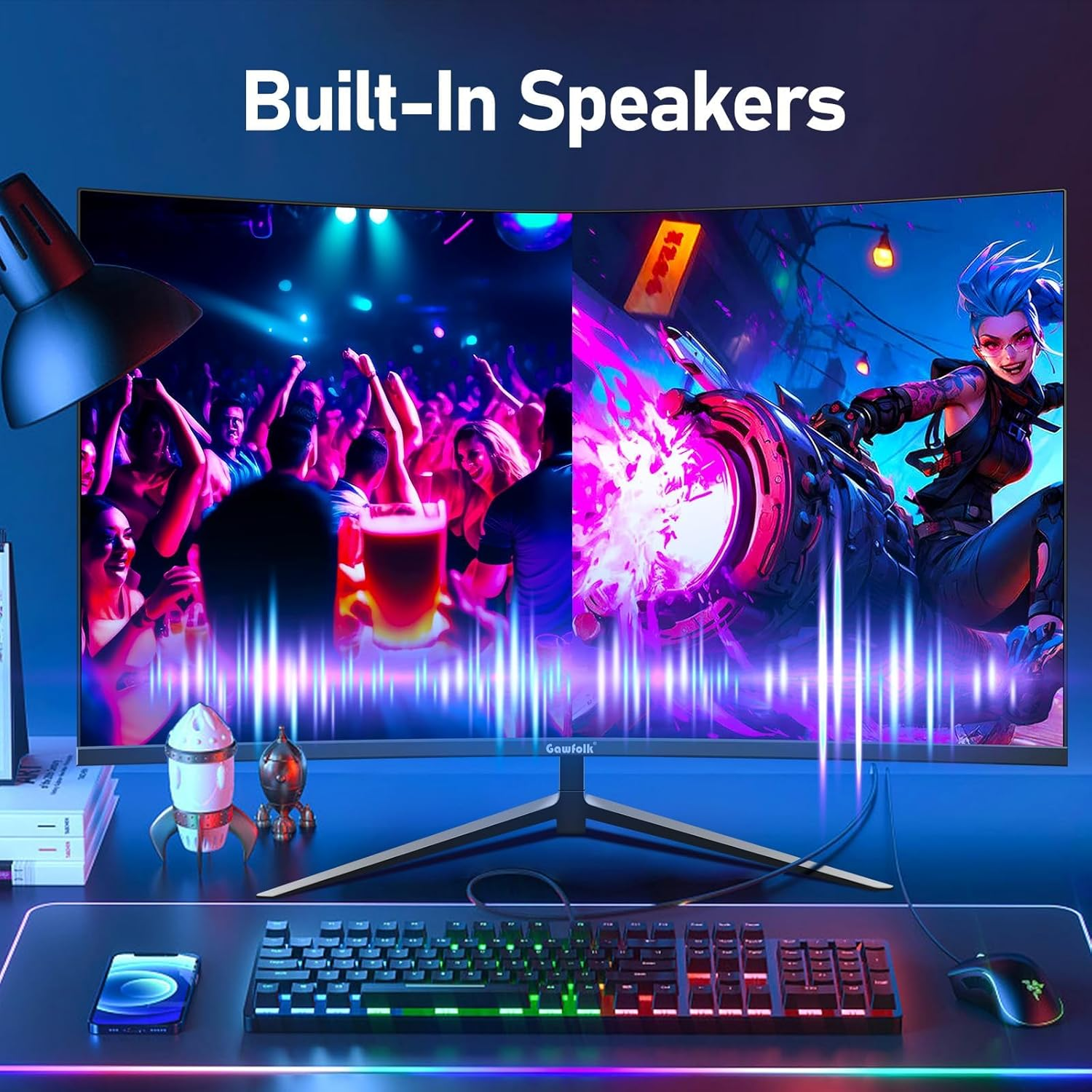 Gawfolk Curved Monitor 27 Inch 100Hz, PC Screen with Speaker 1080P, 1800R Computer Monitor with Eye Care Technology HDMI DP, Supports VESA image number 2