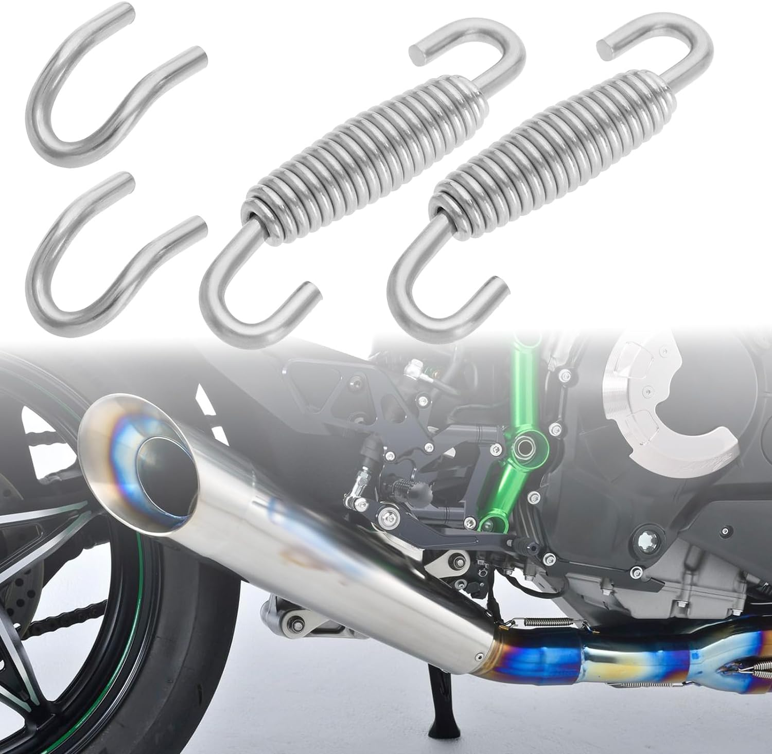 4 Sets Muffler Springs Kits 59Mm Stainless Exhaust Springs with 22X13Mm Welding Fasteners for Universal Motor Exhaust Pipe Hooks Stainless Steel image number 3