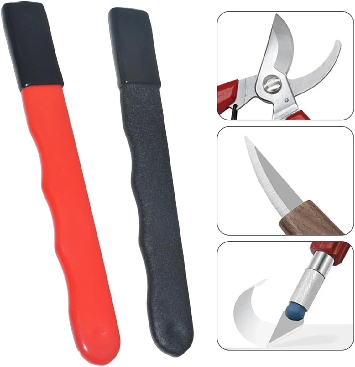 AIMALL Sharpener Stone Portable Garden Tool, Alloy Steel Blade Scissor Knife Sharpener, Rubber Handle, 4.85In Length, Available in Red and Black
