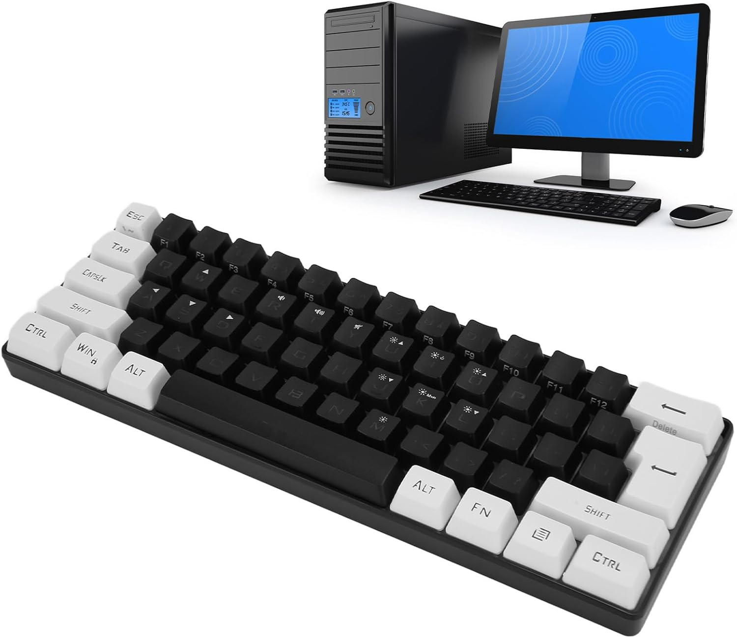 Mini RGB Keyboard, LED Backlight Mechanical Feeling Wired Gaming Keyboard with Multiple RGB Lighting and Stand, Ergonomic Design(Black and White) (White)