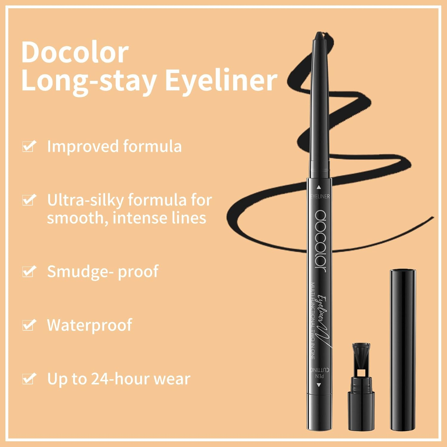 Docolor Eyeliner Gel Eye Liner Pen Ultra-Pigmented Waterproof Smudge-Proof Gel Eyeliner Pencil, Black image number 3