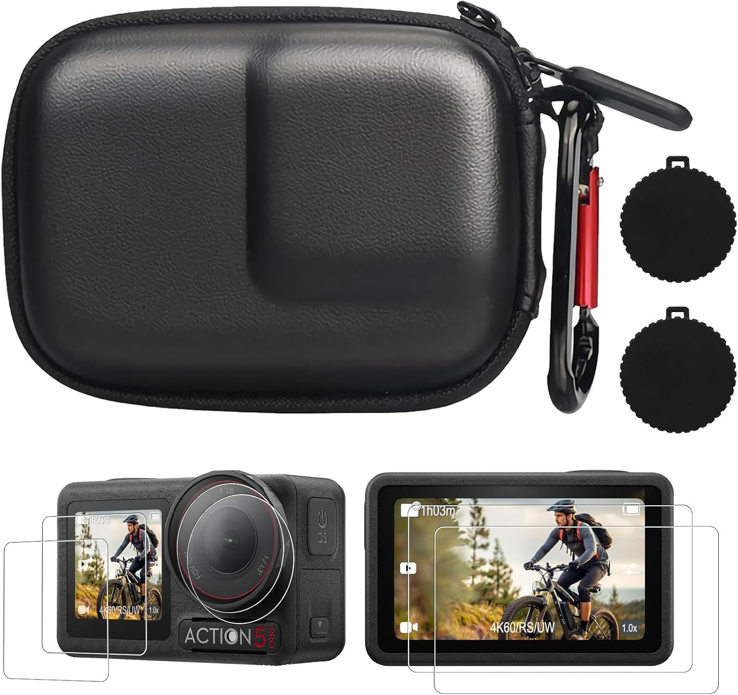 Veftsvy DJI Osmo Action 5 Pro Case Kit, Carrying Case, 9H Screen Protector, Silicone Lens Cap - Shockproof, Scratch-Resistant, Dustproof, All-Round Protection for Osmo Action 5/5Pro Camera image number 5