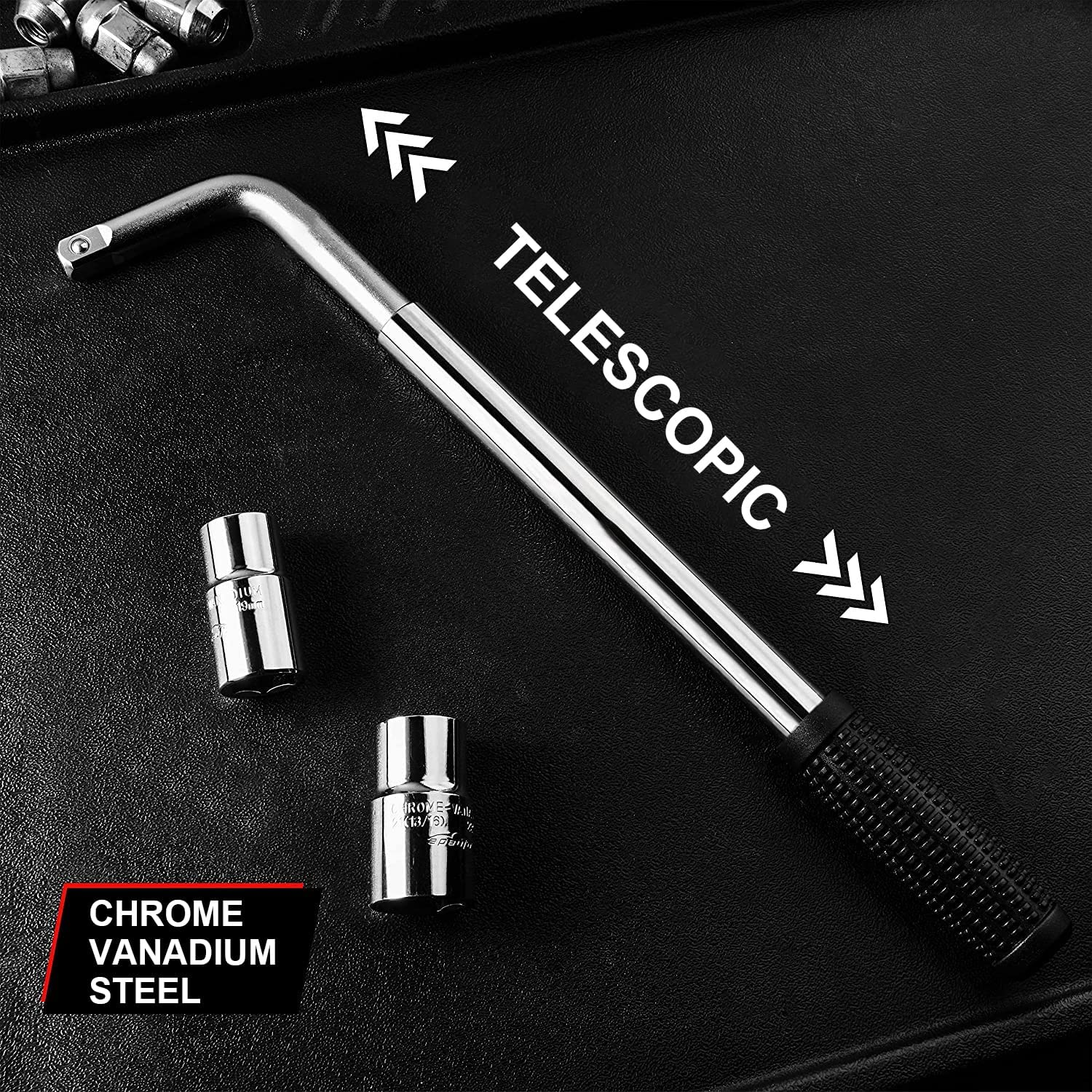 GIOD Lug Wrenches, Car Tire Wrench, Telescopic Wrench, L-Shaped Chrome Vanadium Steel Socket Wrench, Set of 3, with 17/19, 21/23 Mm Sockets, Car Repair Tool image number 5