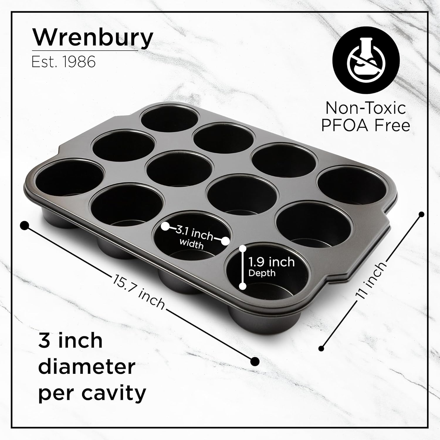 Wrenbury Pro Mini Cheesecake Pans Removable Bottom 12 Hole - Heavy Gauge Carbon Steel Muffin Cupcake Pan Loose Bottom Springform for Baking - 3 Inch Individual Cheesecakes Tin - PFOA Free image number 2