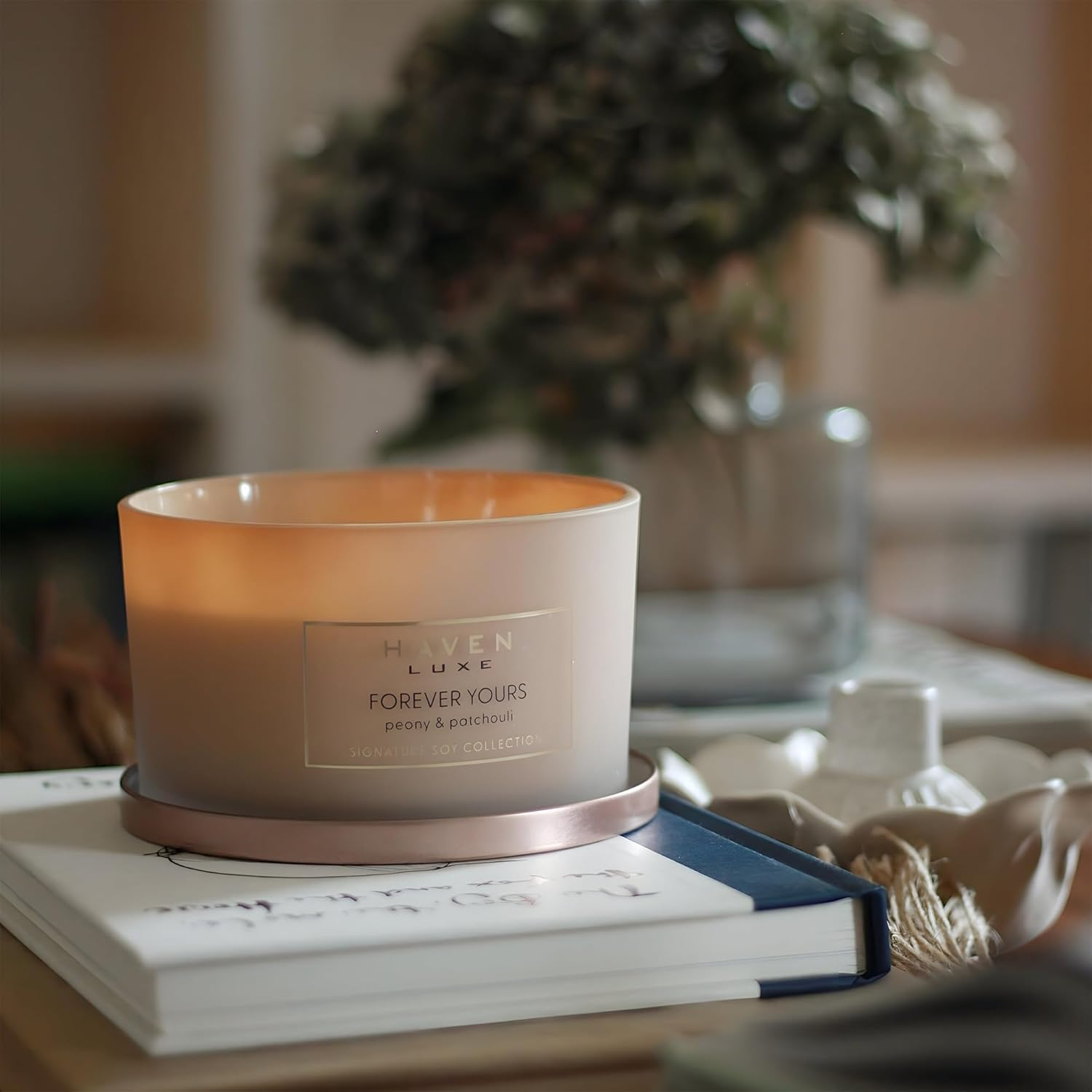 Haven Peony & Patchouli Scented Candle in Glass Jar - Clean-Burning Soy Wax Blend with Natural Cotton Wick - Long-Lasting Aromatherapy Candle for Home Decor & Fragrance image number 1