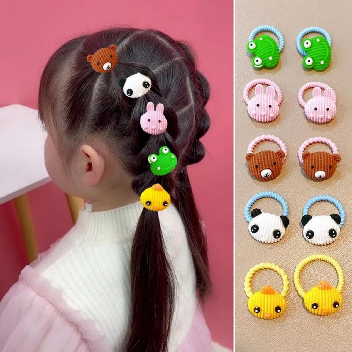 Baby Girls Hair Ties, 60 Pcs Cute Cartoon Elastic Hair Bands Ponytail Holders Animals Flower Multicolor Hair Bobbles Hair Accessories for Girls Infants Toddlers Kids Children (Multi-Colored B) image number 3