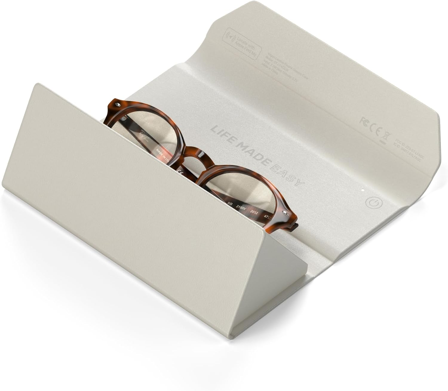 Satechi Findall Smart Glasses Case with Find My, Foldable & Portable, Wireless Rechargeable, Left-Behind Alerts, Loud Audible Chime, Compatible with Most Glasses & XR/AR Glasses &ndash; Sand