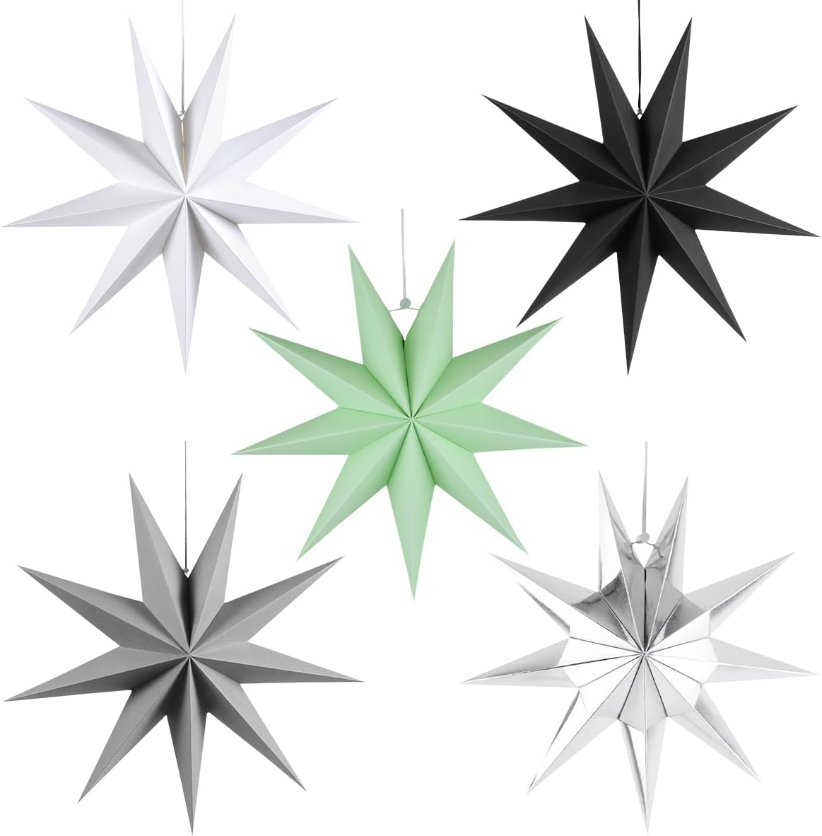 5Pack Paper Star Lantern Hanging Christmas Xmas Day Decoration for Wedding Birthday Party Home Decor (Multi-Colored)