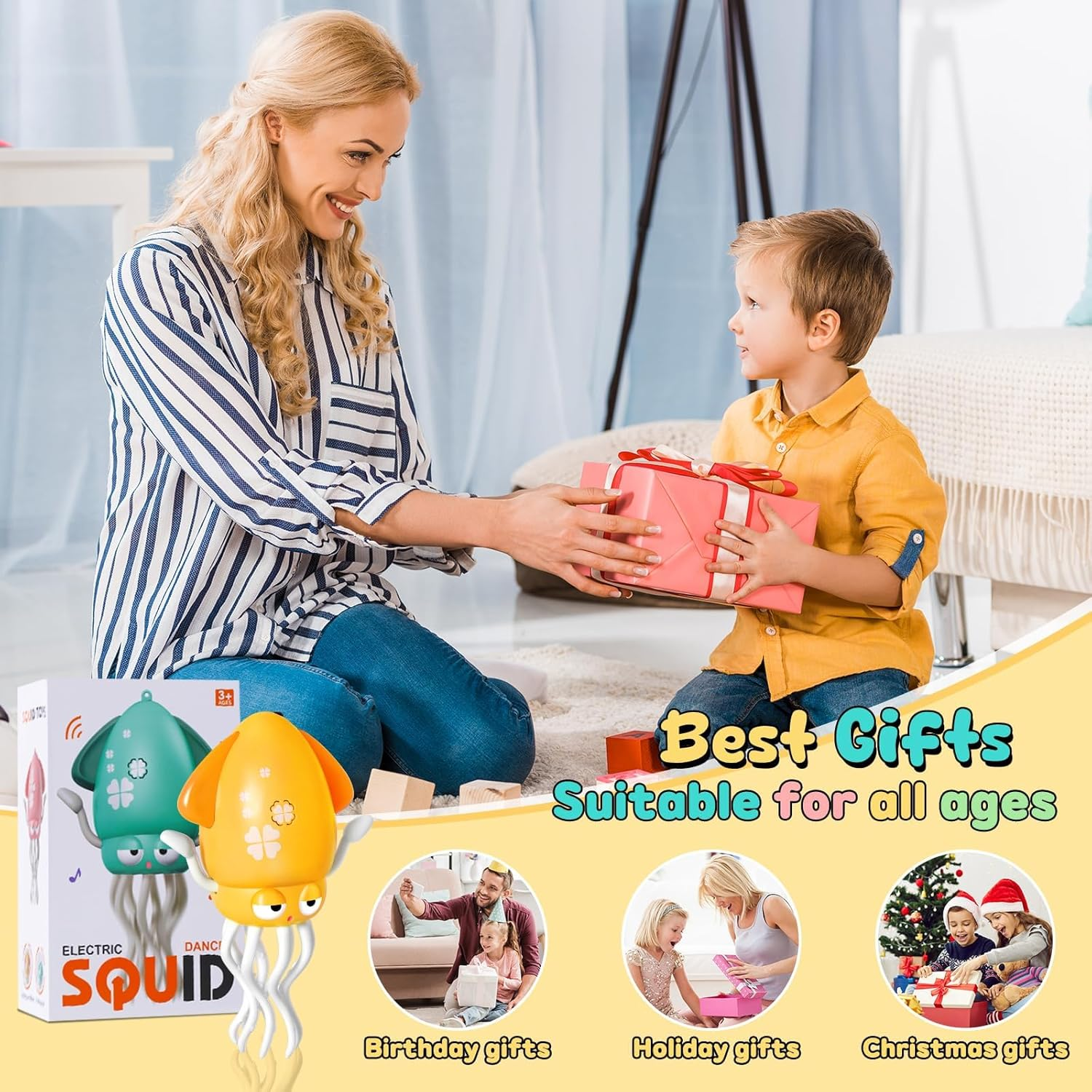 Kicttule Smart Dancing Octopus Toy with Obstacle Avoidance, Auto Upright Dance Mode & LED Music Show, USB-C Rechargeable Crawling Decor for Home Entertainment image number 5