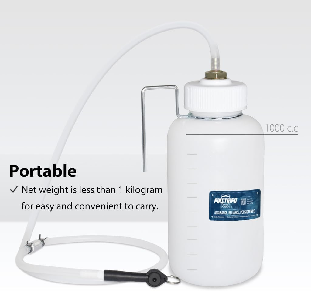 FIRSTINFO A1156H 1 Liter Brake Fluid Bleeder Bottle for Brake Service -With Non-Return Check Valve and Hanging Hook image number 1