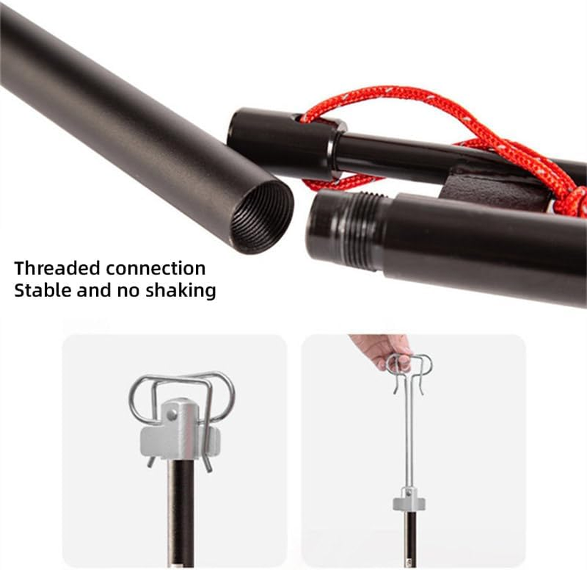 AIMALL Outdoor Camping Lamp Stand, Aluminum Alloy, 16Mm Thick Telescopic Pole with Double Hooks, Portable and Adjustable Lighting Stand, Black image number 1