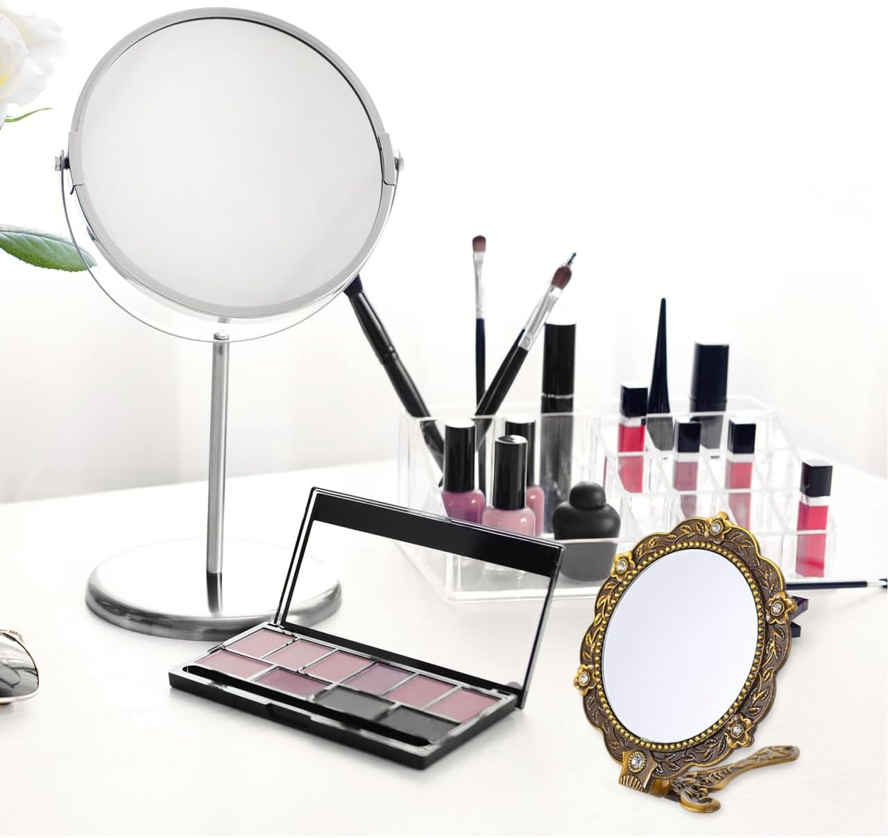 Uonlytech Vintage Hand Mirror Antique Handheld Mirror Antique Hand Mirrors with Handle for Face Makeup Cosmetic Mirror image number 3