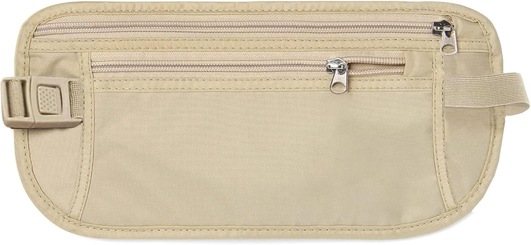 Yuanyoutong Secure Travel Money Belt, Anti-Theft Passport Holder Travel Wallet for Men Women, Hidden under Clothes Belt Wallet, Security Travel Pouch, Waterproof Waist Bumbag for Money, Cards and Keys, Beige, One Size, Double Zipper Pocket Design image number 1