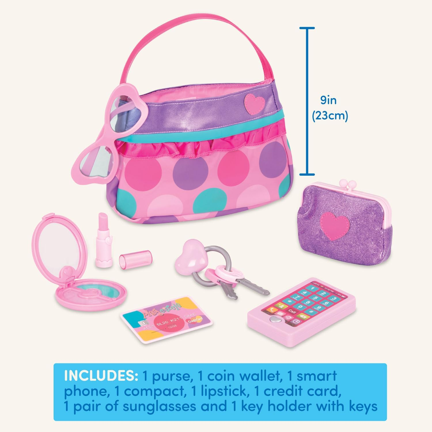 Play Circle by Battat &ndash; Princess Purse Style Set &ndash; Pretend Play Multicolor Handbag and Fashion Accessories &ndash; Toy Makeup, Keys, Lipstick, Credit Card, Phone, and More image number 6