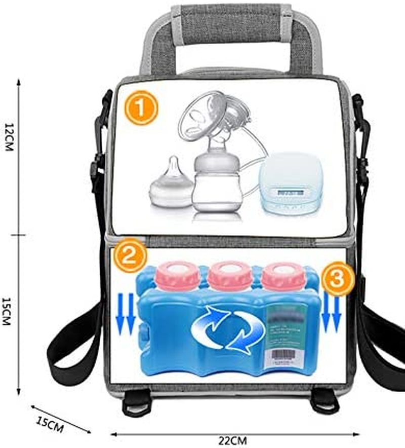 Mengshen Waterproof Breast Milk Baby Bottle Cooler Bag Rucksack - Portable Thermal Insulated Lunch Box/Large Capacity Handbag/Baby Milk Bag Freezer/For Work Mommy Women Men - Black image number 6