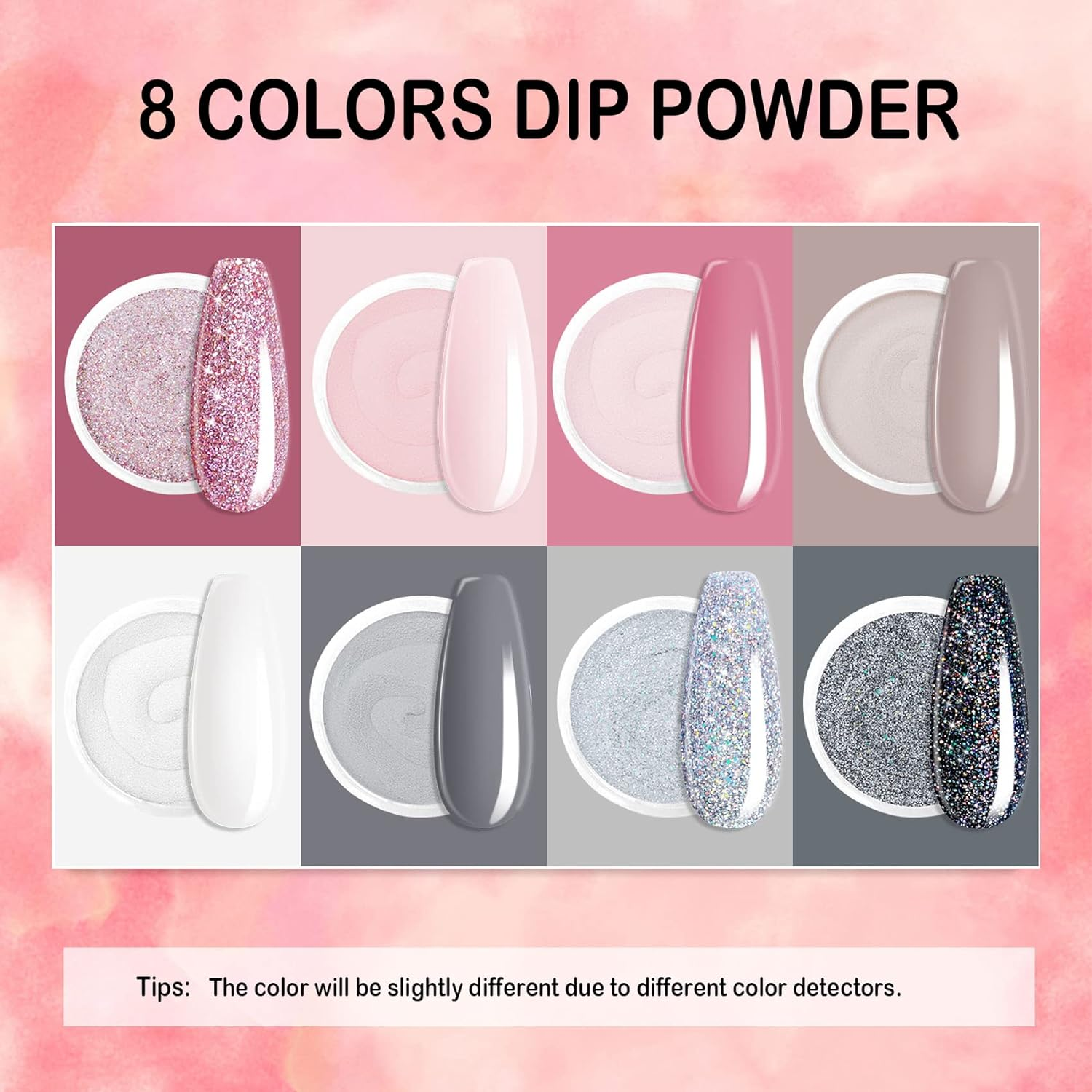 Dip Powder Kit - 8 Colors Pink Glitter with Top Base Coat and Activator, Starter Kit for French Nail Art image number 4