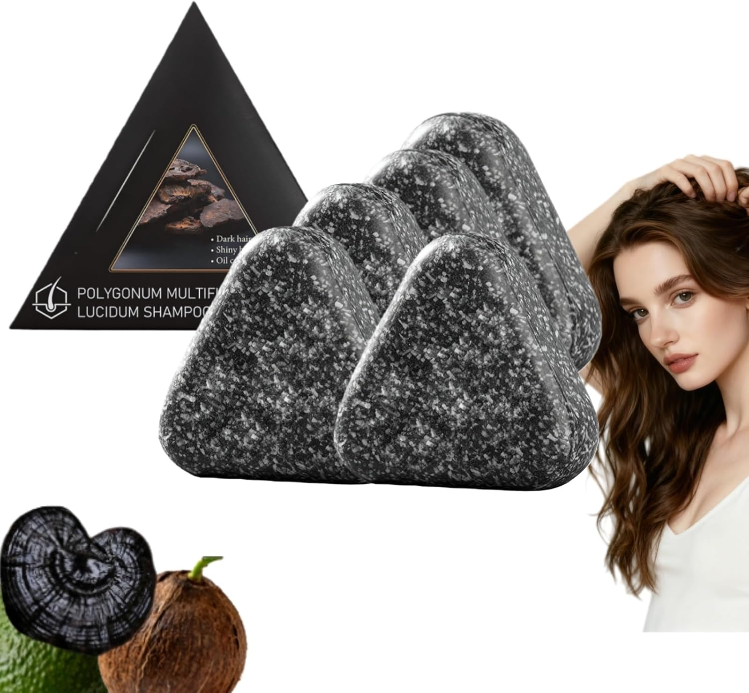 Polygonum Multiflorum Shampoo Black Hair Soap Bar - anti Hair Loss & Thickening for Thinning, Shampoo & Conditioner Bar for Gray & Older Women, Deep Cleansing for Scalps (5)