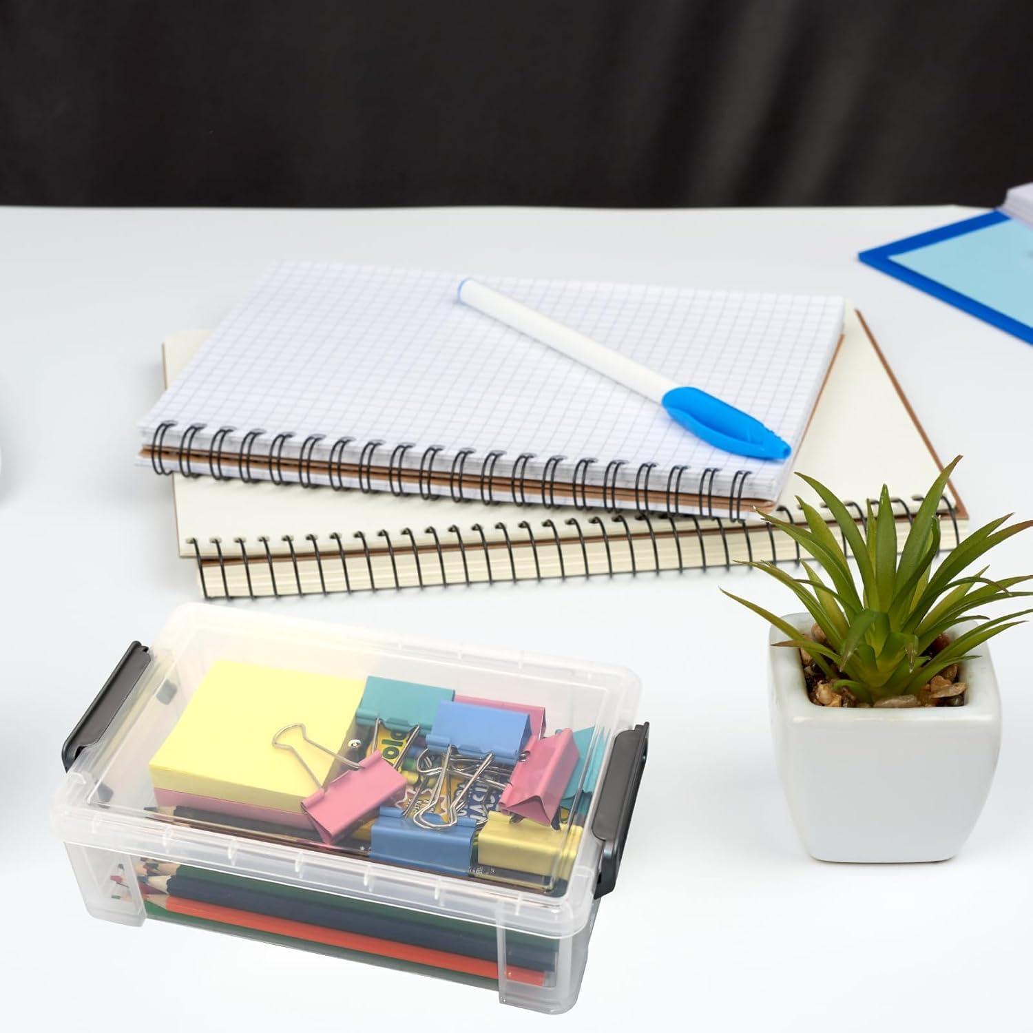 2 Packs Large Pencil Box Large Capacity Pencil Case Clear Plastic Storage Container Long Paint Brush Storage Box Plastic Pencil Holder with Latching Lids (Grey, One Size) image number 4