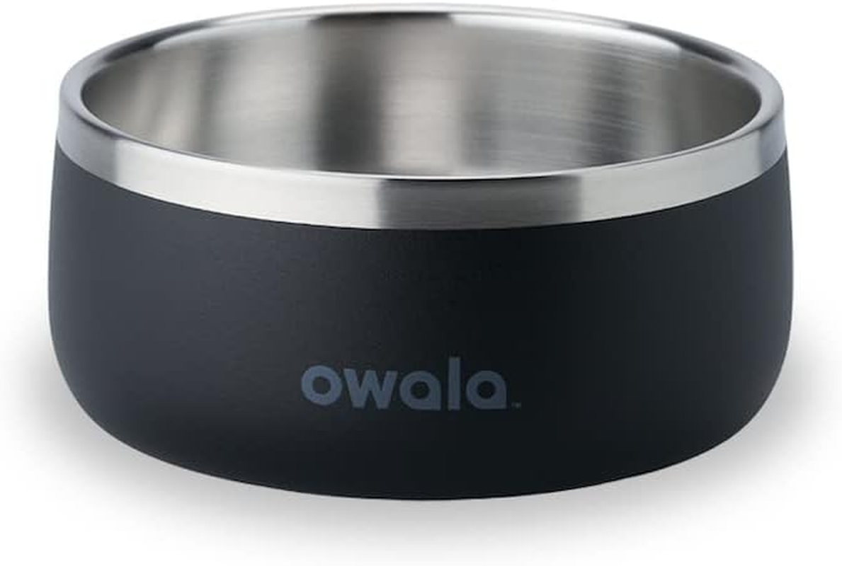 Owala Pet Bowl - Durable Stainless Steel, Food and Water Bowl for Dogs, Cats, and All Pets, Non-Slip Base, 24Oz, Black (Very, Very Dark)