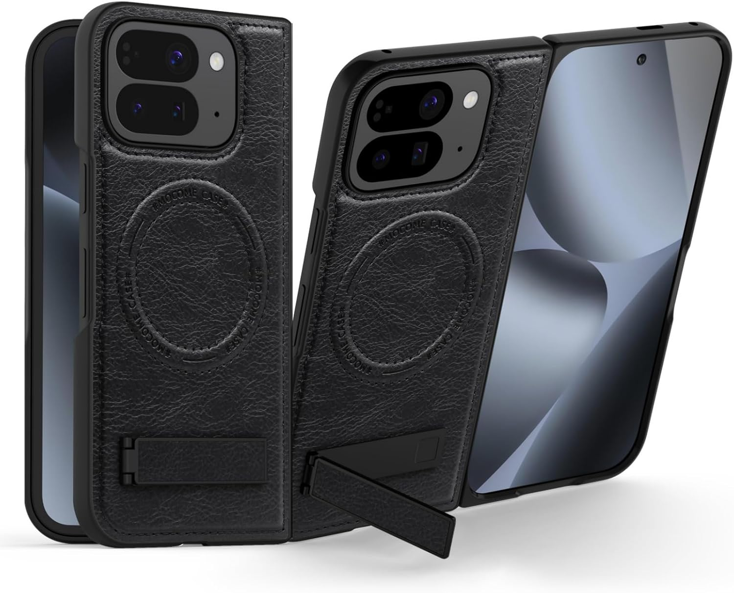 QYFCOU Magnetic Case for Google Pixel 10 Pro Fold - PU Leather Protective Cover with Stand, Compatible with Magsafe, Ultra-Thin Military Grade Shockproof and Scratch-Resistant (Black)