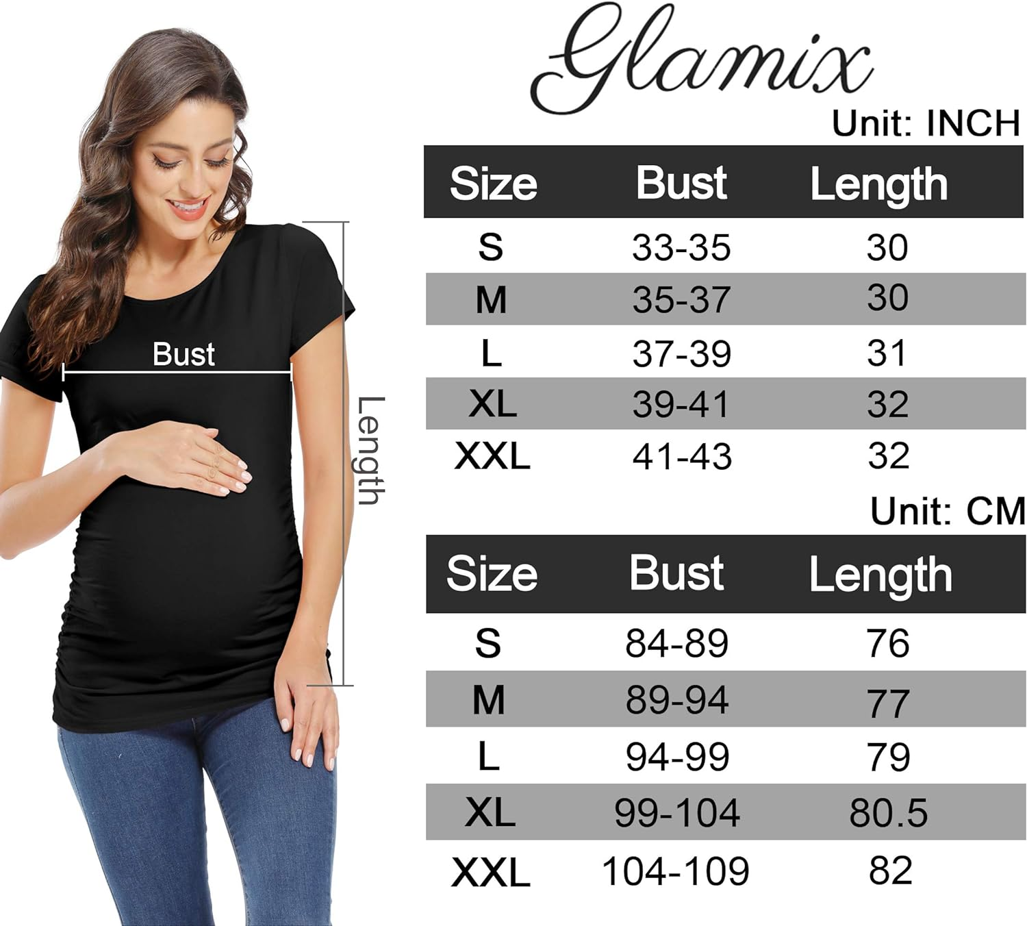 GLAMIX Women'S Maternity T-Shirt 3-Pack Long/Short Sleeve & Sleeveless Side Ruched Scoop Neck Basic Pregnancy Tops image number 2