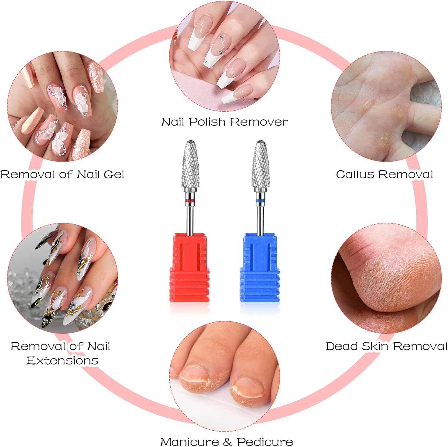 Nail Drill Bits Tech for Nails Set 2 PCS Tips Cuticle Mandrel Professional Flame File Mini Sanding Cord Accessories Gel Remover Professional Nail Drill Bits Set Carbide Ceramic for Tech Gel Remover