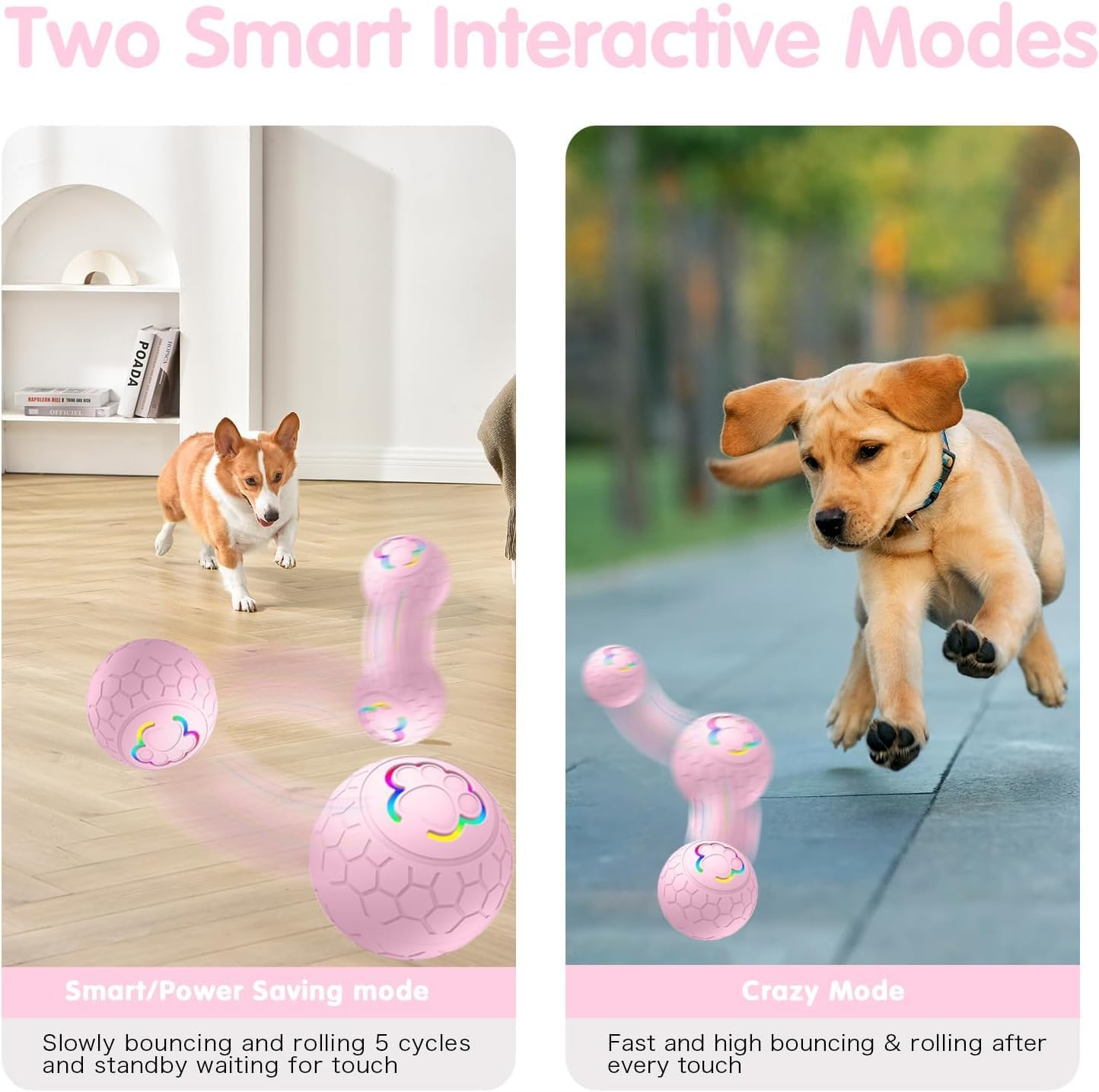 Interactive Dog Ball Toys, Active Rolling Ball for Indoor Dogs Cats with Motion Activated USB Rechargeable, Moving Bouncing Ball Pet Puzzle Toy (Pink) - Light Blue image number 2