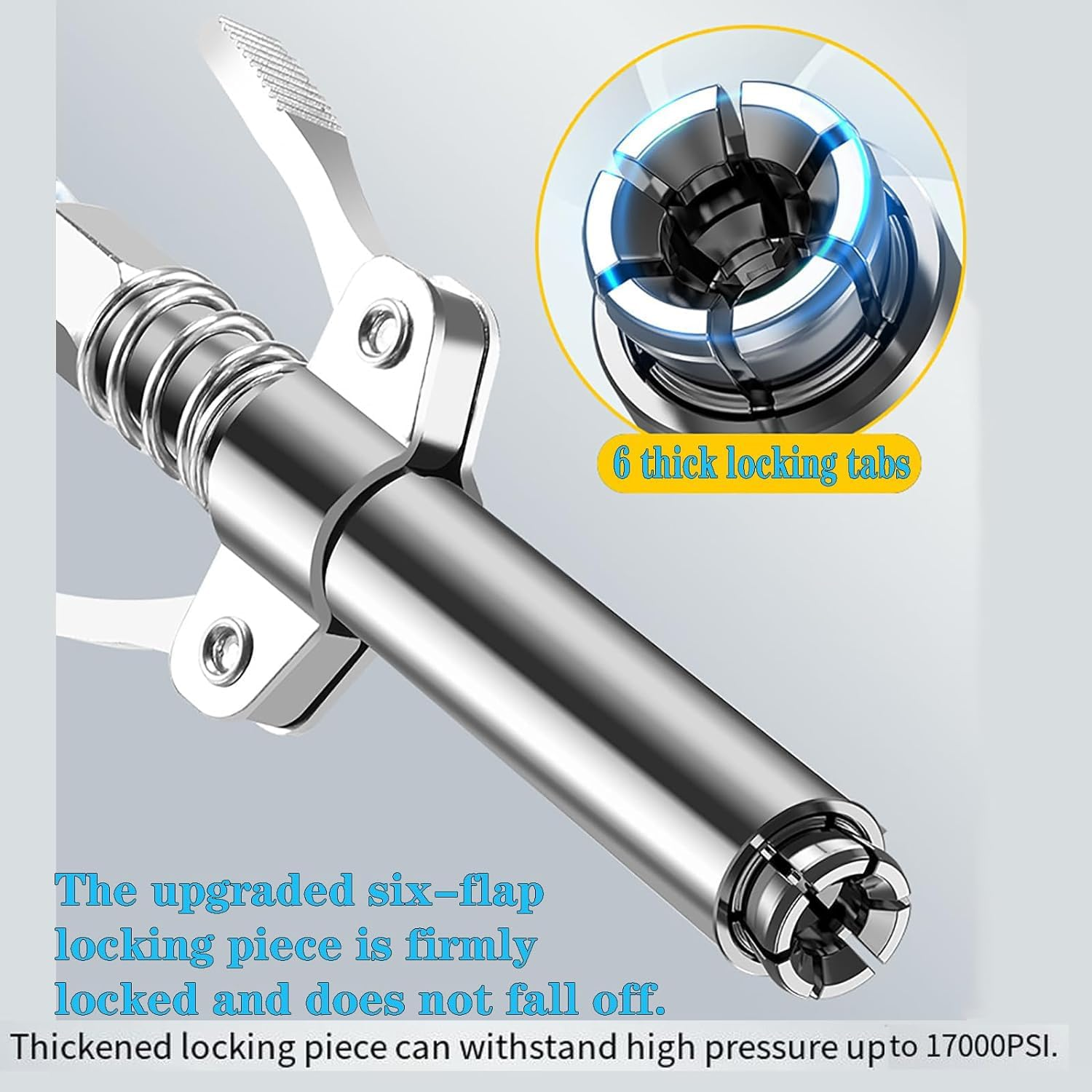 YUENTOEN Grease Gun Coupler with 15.7In Spring Flex Hose, Double Handle Extended Version Heavy Duty Grease Fitting 1/8" NPT 17,000 PSI image number 2