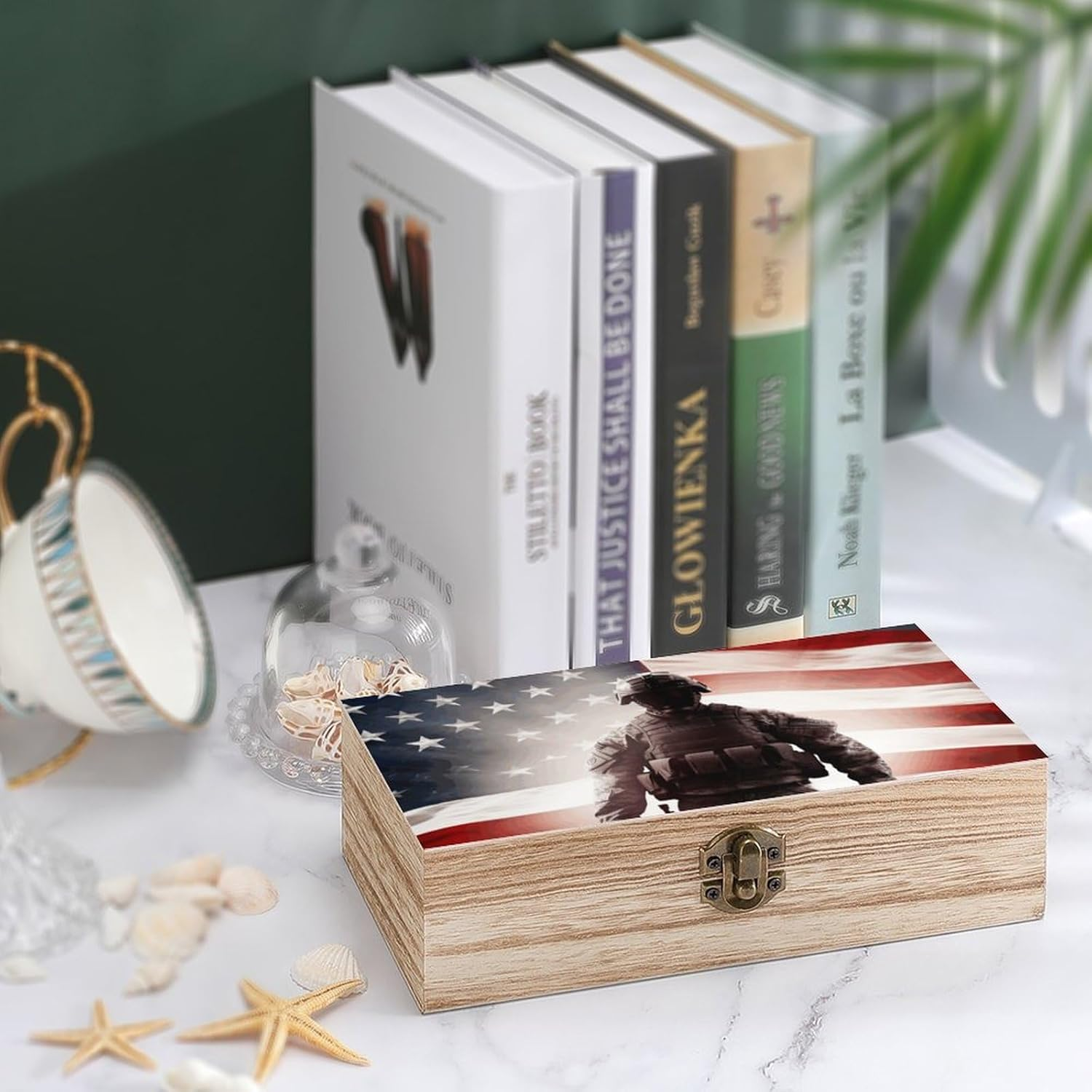 American Soldier Wooden Box Wood Wedding Keepsake Boxes with Lids Small Decorative Boxes Lightweight Wooden Memory Storage Box for Crafts Keepsakes Jewelry Photo Letter Storage image number 6