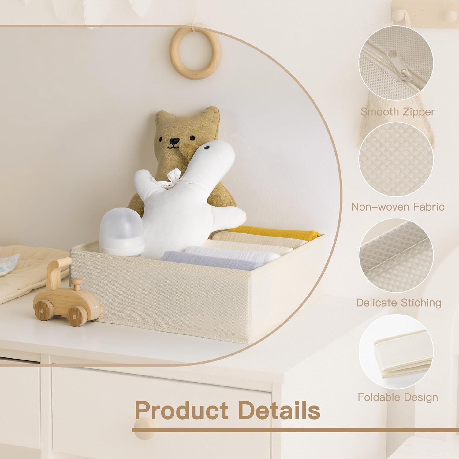 &zwnj;Epzia 14 Pack Drawer Organiser - Foldable Storage Boxes for Clothes, Underwear & Sock, Drawer Dividers for Nursery, Bedroom & Dorm | Closet & Wardrobe Organisation, Home Storage&zwnj; (Beige) image number 1