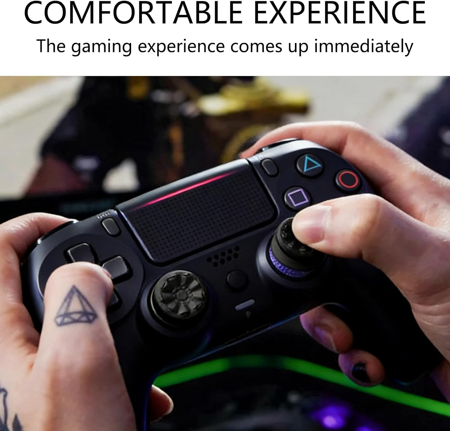 Yxvyxymyxxg Textured Thumb Grips for PS5, 2 Pairs Black and White Non-Slip Silicone Joystick Caps &mdash; Compatible with PS5 / PS4 Controllers, to Improve Grip/Control image number 5