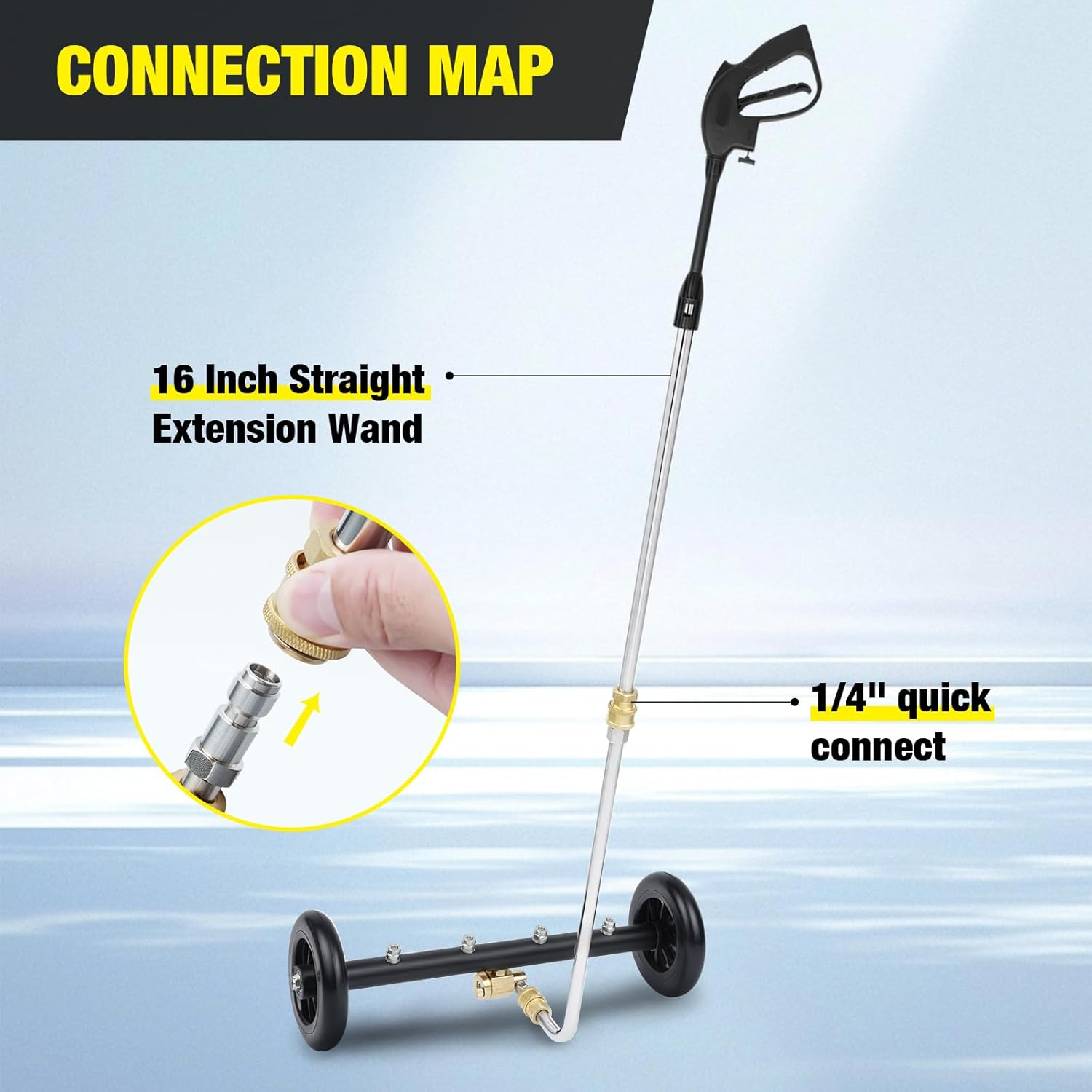 Advwin 2-In-1 Pressure Washer Undercarriage Cleaner, Universal 16" Surface Cleaner, Car Chassis Underbody Water Broom Attachment with 3 Extension Wand, 1/4" Connector, 4000 PSI image number 1